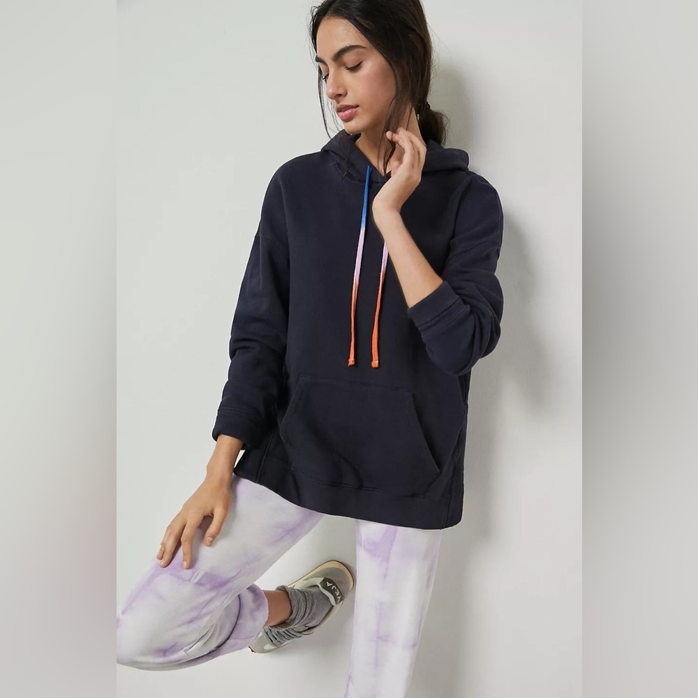 Sundry By Anthropologie Marta Navy Blue Drawstring Hoodie Sweatshirt